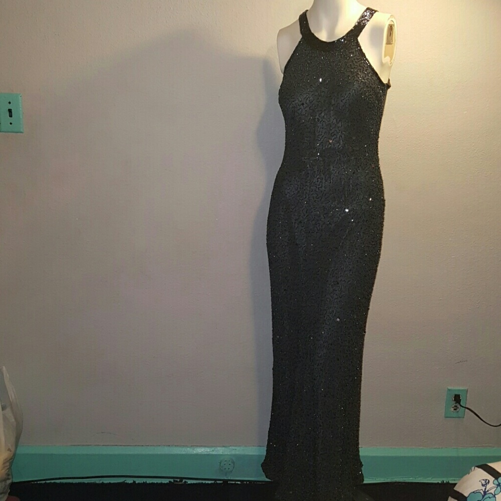 Adrianna Papell Black Beaded Gown